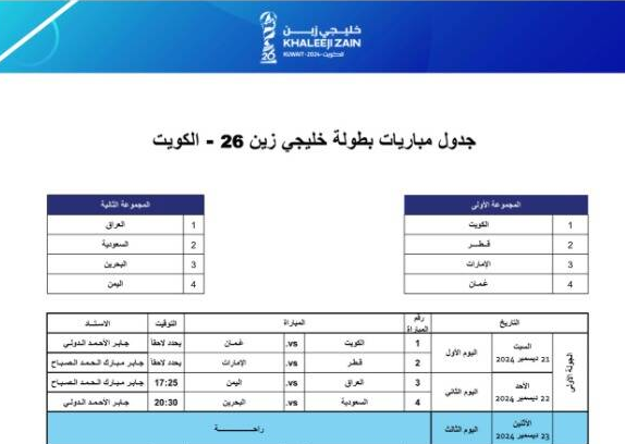جدول مباريات خليجي 26 لكل المنتخبات 2 جدول مباريات خليجي 26 لكل المنتخبات